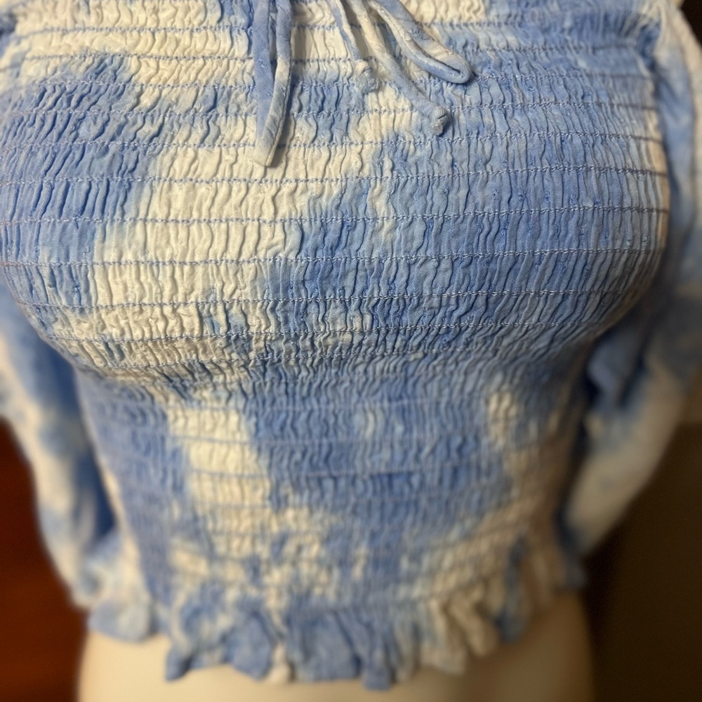 Emory Park NWT tube top top on/off shoulder sleeves blue/white elastic,stretch L - Picture 4 of 16